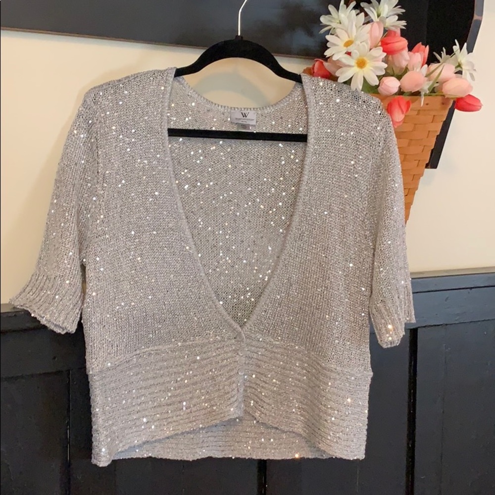 Worthington silver knit cropped cardigan sweater